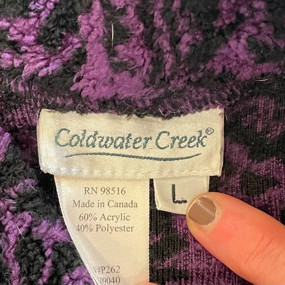 Coldwater Creek Purple Floral Chenille Mock Neck Sweater, Lounge, Cozy, Size L - Picture 12 of 12